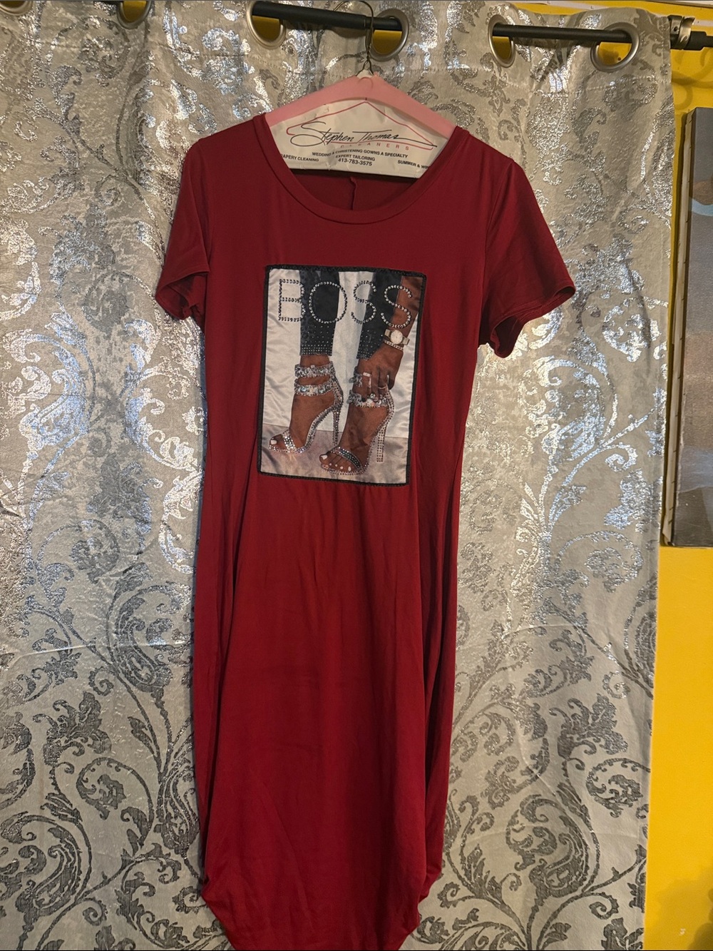 BOSS Burgundy Graphic Midi Dress